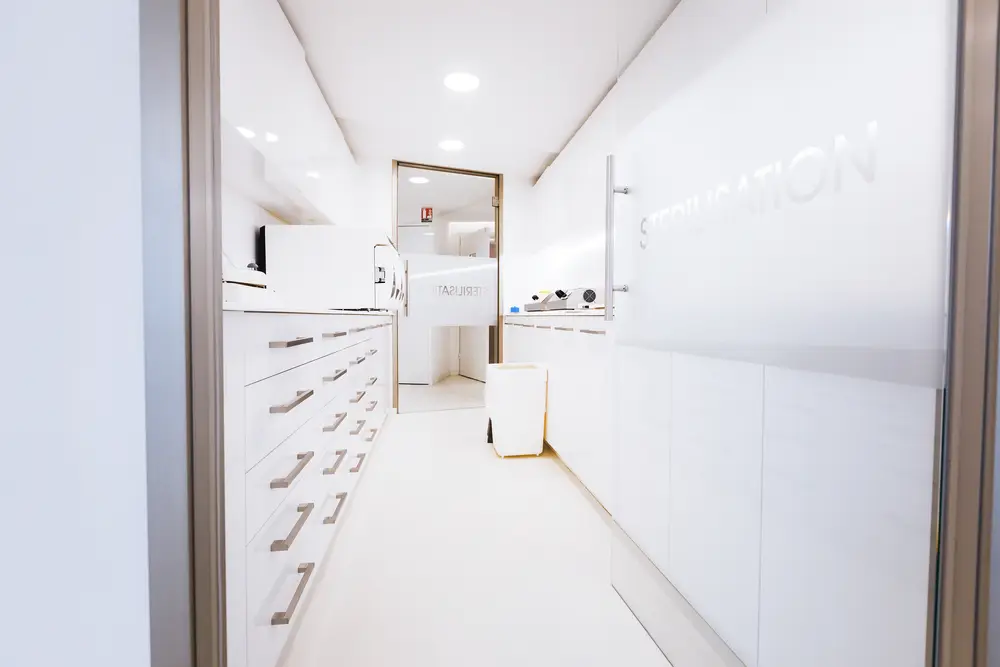 White corridor leading to the treatment rooms