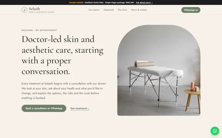 The sample aesthetic clinic website
