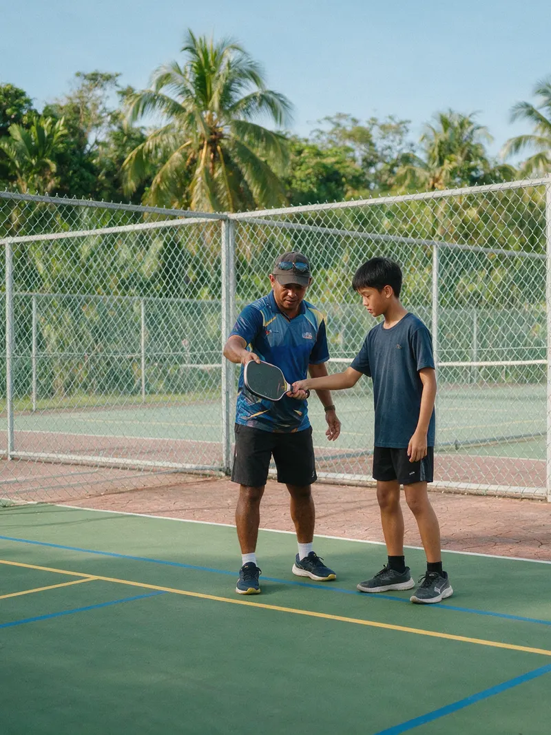 Coach and junior at the Saturday beginners' session